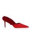 Christian Louboutin Km Faux Fur Satin Mule Pumps In Red