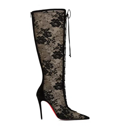 Christian Louboutin Km Lace Botta Knee-high Boots 100 In Black