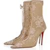 Christian Louboutin Retedentelle Lace-up Booties 100 In White