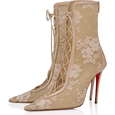 Christian Louboutin Km Lace Pointed Toe Bootie In White