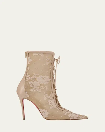 CHRISTIAN LOUBOUTIN KM LACE RED-SOLE BOOTIES