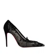 Christian Louboutin Km Lace 100 Suede-trimmed Pumps In Black