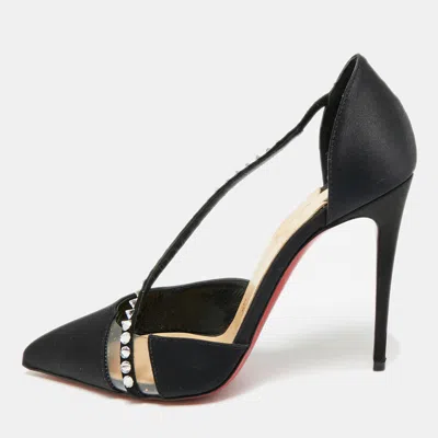 Pre-owned Christian Louboutin Krystal Cross Size 38 Black Satin D'orsay Pumps