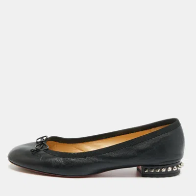 Pre-owned Christian Louboutin La Massine Size 36.5 Black Leather Ballet Flats