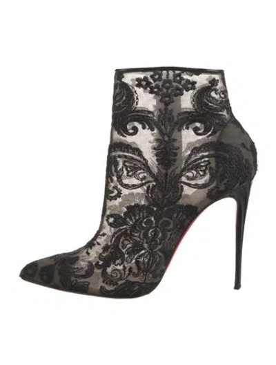 Pre-owned Christian Louboutin Lace Floral Print Boots In Black