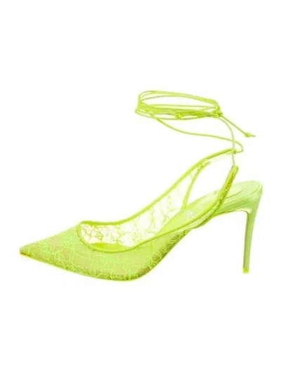 Pre-owned Christian Louboutin Lace Slingback Pumps In Yellow