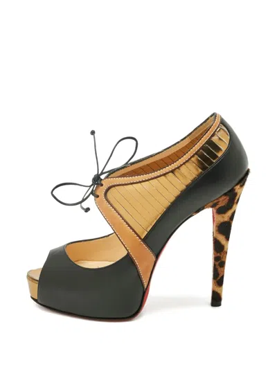 Pre-owned Christian Louboutin Lace-up Peep-toe Pumps In Black