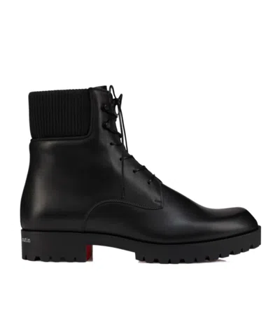 Christian Louboutin Caracolo Lion Smooth And Full-grain Leather Lace-up Boots In Black