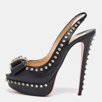 Pre-owned Christian Louboutin Lady Clou Size 39 Black Leather Slingback Sandals