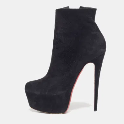 Pre-owned Christian Louboutin Lady Daf Booty Size 39.5 Louboutin Black Suede Platform Ankle Boots
