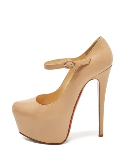 Pre-owned Christian Louboutin Lady Daf Platform Leather Pumps In Neutral