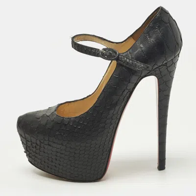 Pre-owned Christian Louboutin Lady Daf Size 37 Black Python Leather Mary Jane Pumps