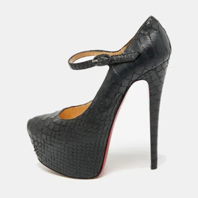 Pre-owned Christian Louboutin Lady Daf Size 37 Black Python Leather Platform Pumps