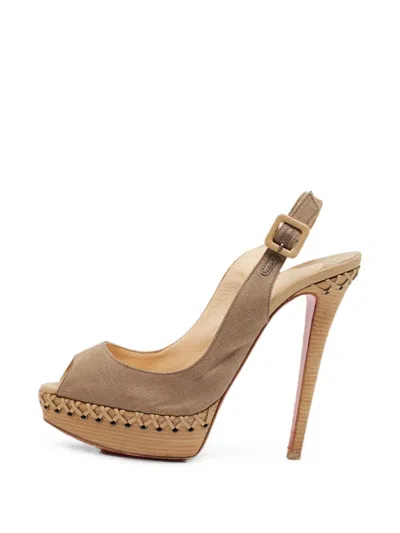 Pre-owned Christian Louboutin Lady Indiana Slingback Sandals In Neutral