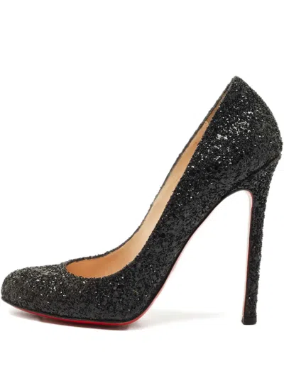Pre-owned Christian Louboutin Lady Lynch Glitter Pumps In Black