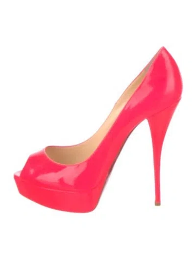Pre-owned Christian Louboutin Lady Peep 150 Patent Leather Pumps In Pink