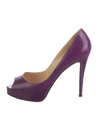 Pre-owned Christian Louboutin Lady Peep Embossed Leather Pumps In Purple