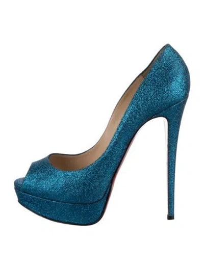 Pre-owned Christian Louboutin Lady Peep Glitter Pumps In Blue/metallic