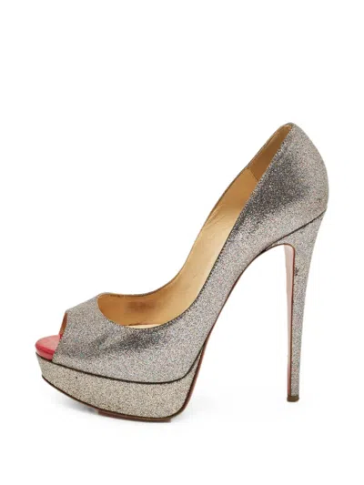 Pre-owned Christian Louboutin Lady Peep Heeled Pumps In Silver