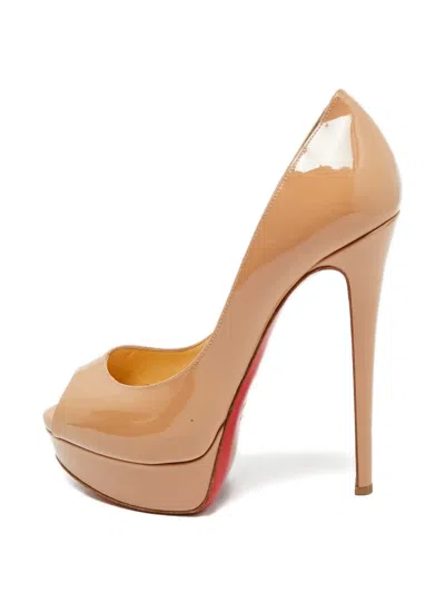 Pre-owned Christian Louboutin Lady Peep Leather Pumps In Neutral