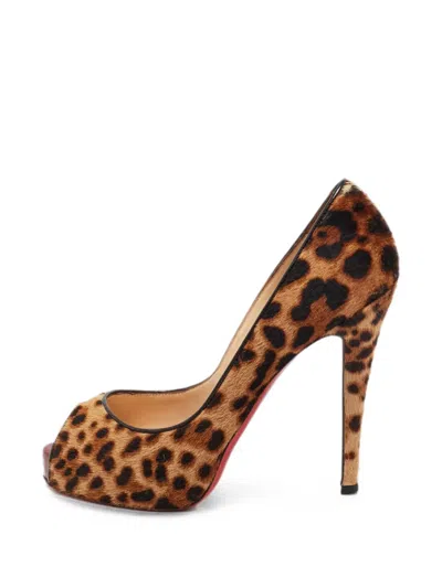 Pre-owned Christian Louboutin Lady Peep Leopard-print Pumps In Neutral