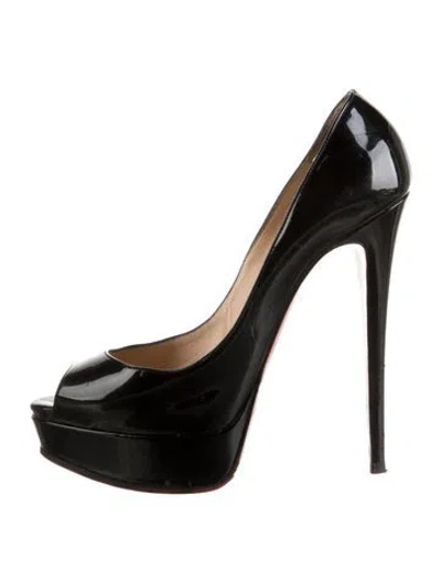 Pre-owned Christian Louboutin Lady Peep Patent Leather Pumps In Black