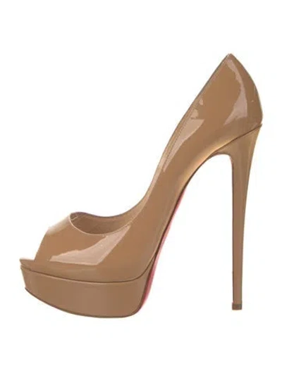 Pre-owned Christian Louboutin Lady Peep Patent Leather Pumps In Neutral