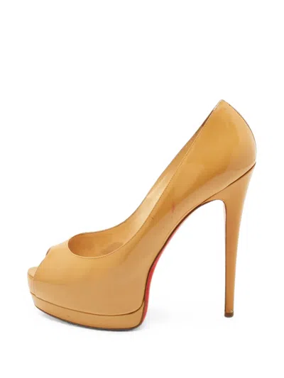 Pre-owned Christian Louboutin Lady Peep Patent Leather Pumps In Neutrals
