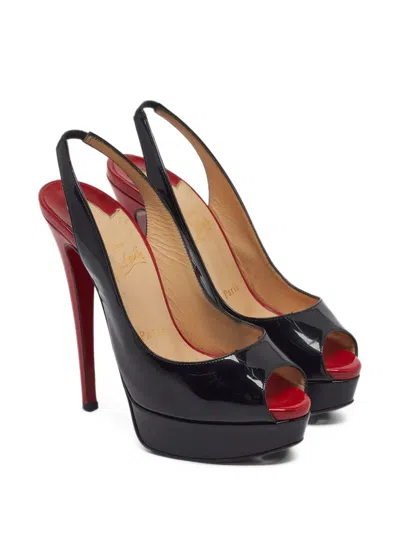 Pre-owned Christian Louboutin Lady Peep Platform Pumps In Black