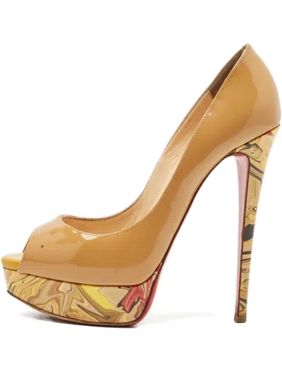 Pre-owned Christian Louboutin Lady Peep Platform Pumps In Neutral