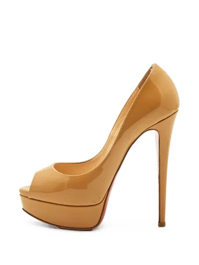 Pre-owned Christian Louboutin Lady Peep Platform Pumps In Neutral