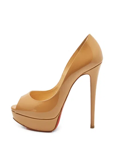 Pre-owned Christian Louboutin Lady Peep Platform Pumps In Neutrals
