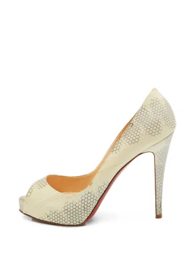 Pre-owned Christian Louboutin Lady Peep Python-embossed Heeled Pumps In Neutral
