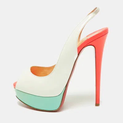 Pre-owned Christian Louboutin Lady Peep Size 35 Tricolour Patent Leather Platform Sandals In White