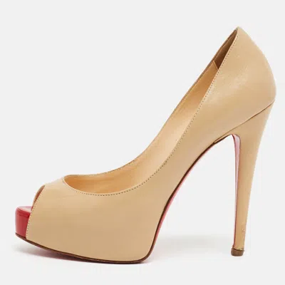 Pre-owned Christian Louboutin Lady Peep Size 36 Beige Leather Peep Toe Pumps