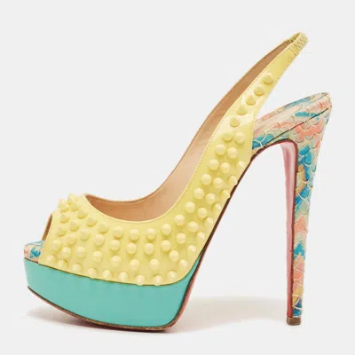 Pre-owned Christian Louboutin Lady Peep Size 36 Multicolor Patent And Python Embossed Spike Peep Toe Slingback Pumps