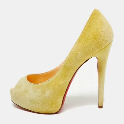 Pre-owned Christian Louboutin Lady Peep Size 36 Yellow Suede Platform Pumps