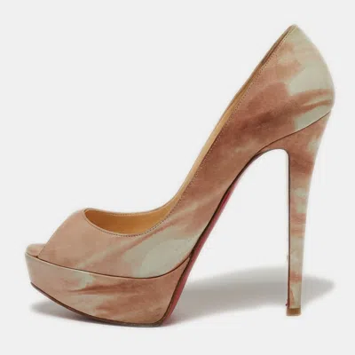Pre-owned Christian Louboutin Lady Peep Size 36.5 Beige/pink Leather Peep Toe Pumps In Sand