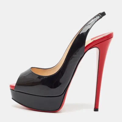 Pre-owned Christian Louboutin Lady Peep Size 36.5 Black/red Patent Leather Slingback Sandals
