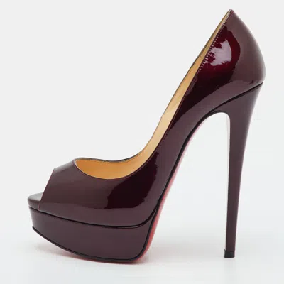 Pre-owned Christian Louboutin Lady Peep Size 36.5 Burgundy Patent Leather Pumps
