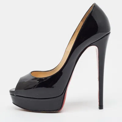 Pre-owned Christian Louboutin Lady Peep Size 37 Black Patent Leather Peep Toe Pumps