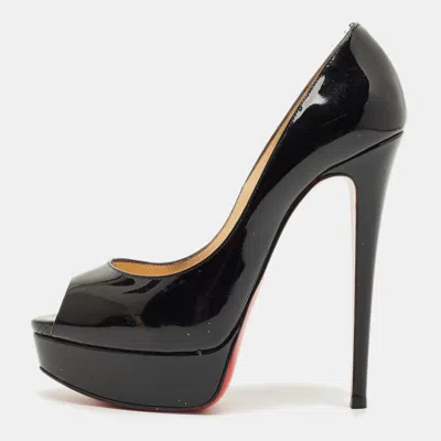 Pre-owned Christian Louboutin Lady Peep Size 37 Black Patent Leather Platform Pumps