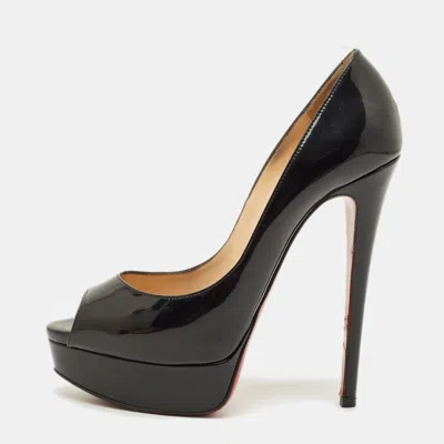 Pre-owned Christian Louboutin Lady Peep Size 37 Black Patent Leather Platform Pumps
