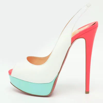 Pre-owned Christian Louboutin Lady Peep Size 37 Colorblock Patent Leather Toe Slingback Sandals In Multi