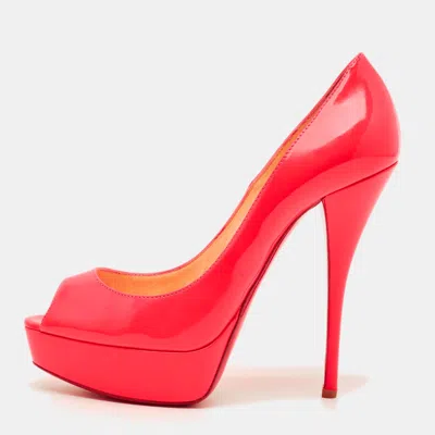 Pre-owned Christian Louboutin Lady Peep Size 37 Neon Pink Leather Platform Peep Toe Pumps