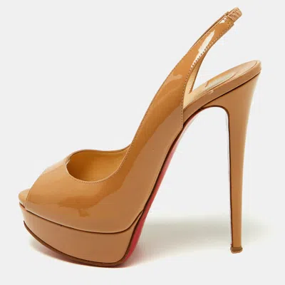 Pre-owned Christian Louboutin Lady Peep Size 38.5 Beige Patent Leather Platform Sandals