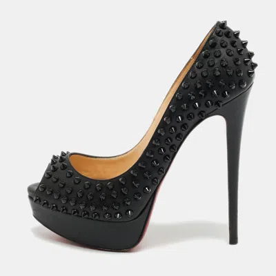 Pre-owned Christian Louboutin Lady Peep Size 38.5 Black Leather Platform Pumps