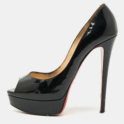 Pre-owned Christian Louboutin Lady Peep Size 38.5 Black Patent Leather Platform Pumps
