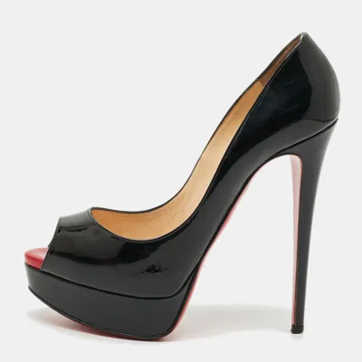 Pre-owned Christian Louboutin Lady Peep Size 38.5 Black Patent Leather Pumps