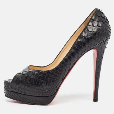 Pre-owned Christian Louboutin Lady Peep Size 38.5 Black Python Leather Peep Toe Pumps